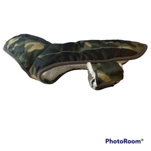 Pet Reversible Puffy Jacket Coat XS Camouflage Hooded Hook & Loop Leash Opening - Picture 1 of 9